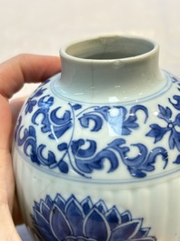 Three Chinese blue and white tea caddies, Chenghua mark, Shunzhi and later