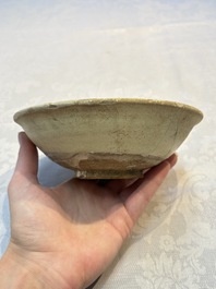 A Chinese Cizhou iron-red-decorated yellow-ground 'Poem' bowl with a wooden box, Jin