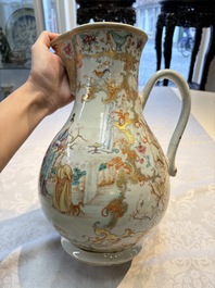 A fine large Chinese famille rose gilt-decorated 'Mandarin Subject' jug and cover, Qianlong