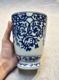 A Chinese blue and white beaker after a European silver model, lingzhi mark, Kangxi