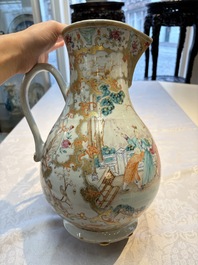 A fine large Chinese famille rose gilt-decorated 'Mandarin Subject' jug and cover, Qianlong