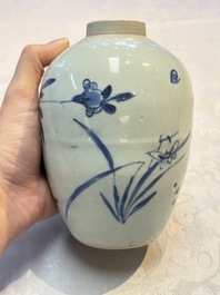 Three Chinese blue and white tea caddies, Chenghua mark, Shunzhi and later