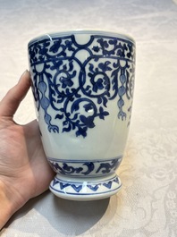 A Chinese blue and white beaker after a European silver model, lingzhi mark, Kangxi
