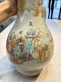 A fine large Chinese famille rose gilt-decorated 'Mandarin Subject' jug and cover, Qianlong