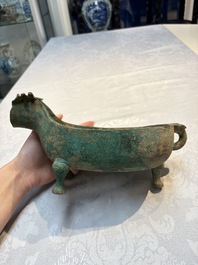 A Chinese archaic bronze pouring vessel, Yi 匜, Warring States period/Han