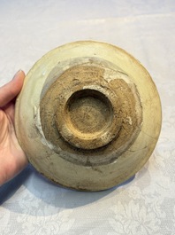 A Chinese Cizhou iron-red-decorated yellow-ground 'Poem' bowl with a wooden box, Jin
