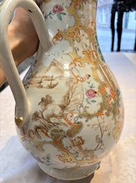 A fine large Chinese famille rose gilt-decorated 'Mandarin Subject' jug and cover, Qianlong