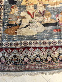 An exceptional and large embroidered silk 'Shahnameh' carpet, signed Musa Baft Tabriz, Tabriz, Iran, 20th C.
