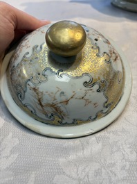 A fine large Chinese famille rose gilt-decorated 'Mandarin Subject' jug and cover, Qianlong