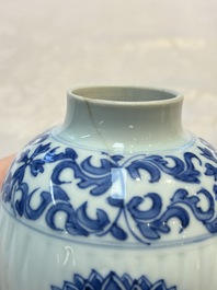 Three Chinese blue and white tea caddies, Chenghua mark, Shunzhi and later