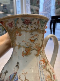A fine large Chinese famille rose gilt-decorated 'Mandarin Subject' jug and cover, Qianlong