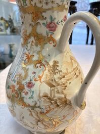 A fine large Chinese famille rose gilt-decorated 'Mandarin Subject' jug and cover, Qianlong