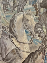 A pair of Brussels historical 'The Art of War' tapestries after Lambert De Hondt II, Judocus de Vos workshop, early 18th C.
