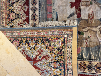An exceptional and large embroidered silk 'Shahnameh' carpet, signed Musa Baft Tabriz, Tabriz, Iran, 20th C.