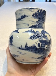 A Chinese famille rose tazza, a blue and white vessel and an enamelled Yixing stoneware teapot, 19th C.