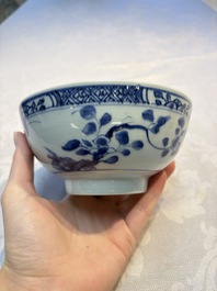 Four Chinese blue and white bowls, Qi Zhen Ru Yu 奇珍如玉 and Ding mark, Kangxi/Qianlong