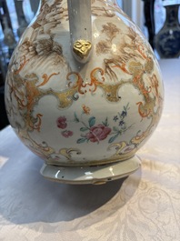 A fine large Chinese famille rose gilt-decorated 'Mandarin Subject' jug and cover, Qianlong