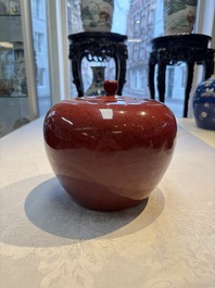 A pair of Chinese flamb&eacute;-glazed jars and covers, 19th C.