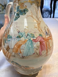 A fine large Chinese famille rose gilt-decorated 'Mandarin Subject' jug and cover, Qianlong