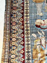 An exceptional and large embroidered silk 'Shahnameh' carpet, signed Musa Baft Tabriz, Tabriz, Iran, 20th C.