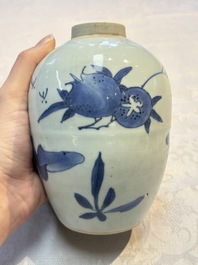 Three Chinese blue and white tea caddies, Chenghua mark, Shunzhi and later