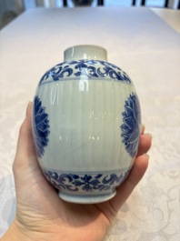 Three Chinese blue and white tea caddies, Chenghua mark, Shunzhi and later