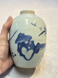 Three Chinese blue and white tea caddies, Chenghua mark, Shunzhi and later