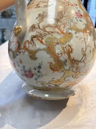 A fine large Chinese famille rose gilt-decorated 'Mandarin Subject' jug and cover, Qianlong