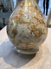 A fine large Chinese famille rose gilt-decorated 'Mandarin Subject' jug and cover, Qianlong