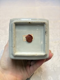 Three Chinese blue and white tea caddies, Chenghua mark, Shunzhi and later