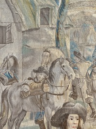 A pair of Brussels historical 'The Art of War' tapestries after Lambert De Hondt II, Judocus de Vos workshop, early 18th C.