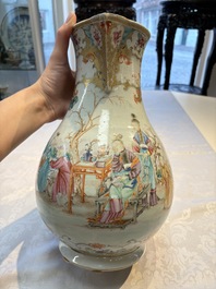 A fine large Chinese famille rose gilt-decorated 'Mandarin Subject' jug and cover, Qianlong