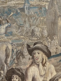 A pair of Brussels historical 'The Art of War' tapestries after Lambert De Hondt II, Judocus de Vos workshop, early 18th C.