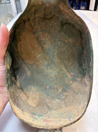 A Chinese archaic bronze pouring vessel, Yi 匜, Warring States period/Han