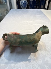 A Chinese archaic bronze pouring vessel, Yi 匜, Warring States period/Han