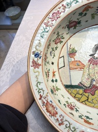 A Chinese famille rose 'Elegant Beauty' basin and a qianjiang cai 'Antiquities' dish, Guangxu mark, 19th C.