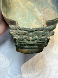 A Chinese archaic bronze pouring vessel, Yi 匜, Warring States period/Han