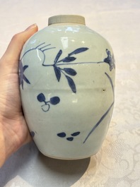 Three Chinese blue and white tea caddies, Chenghua mark, Shunzhi and later