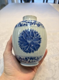 Three Chinese blue and white tea caddies, Chenghua mark, Shunzhi and later