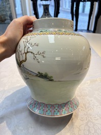 A Chinese famille rose 'San Niang Jiao Zi 三娘教子' vase and cover, 20th C.