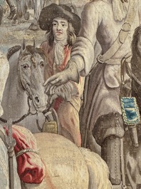 A pair of Brussels historical 'The Art of War' tapestries after Lambert De Hondt II, Judocus de Vos workshop, early 18th C.