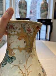A fine large Chinese famille rose gilt-decorated 'Mandarin Subject' jug and cover, Qianlong