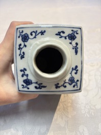 Three Chinese blue and white tea caddies, Chenghua mark, Shunzhi and later