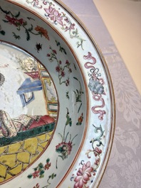 A Chinese famille rose 'Elegant Beauty' basin and a qianjiang cai 'Antiquities' dish, Guangxu mark, 19th C.