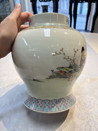 A Chinese famille rose 'San Niang Jiao Zi 三娘教子' vase and cover, 20th C.