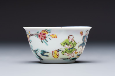 A Chinese famille rose 'Fishermen' cup and saucer, Yongzheng