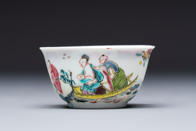 A Chinese famille rose 'Fishermen' cup and saucer, Yongzheng