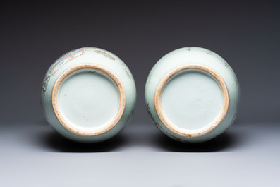 A pair of Chinese qianjiang cai 'Antiquities' vases, signed workshop of Qingyun 慶雲, 19/20th C.