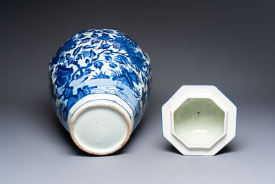 A large Japanese Arita blue and white vase and cover, Edo, late 17th C.