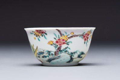 A Chinese famille rose 'Fishermen' cup and saucer, Yongzheng